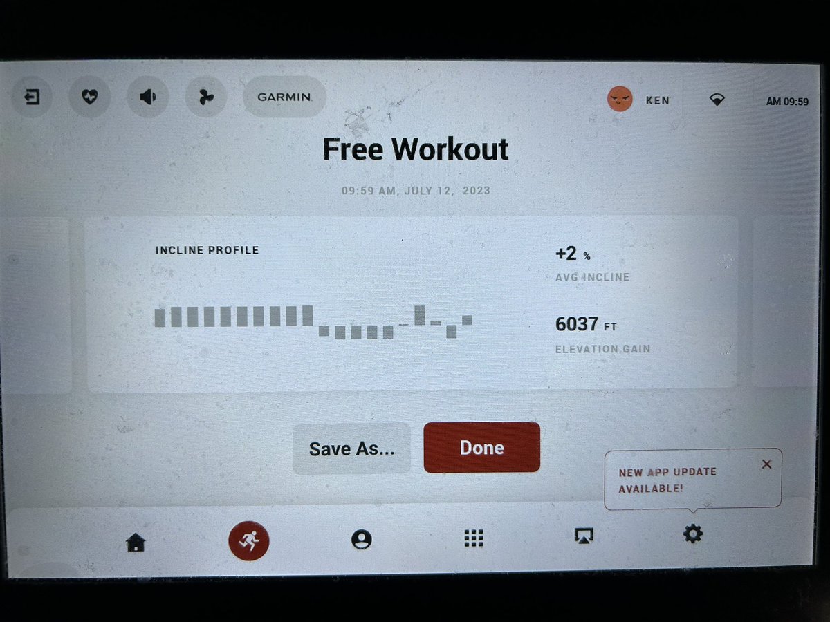 Wed morning TM hill repeats

-15 miles
  -7.5 miles @ 9/10%
  -7.5 miles @ -6%

-6k of net gain
-30 miles for the week

Heading to CA to see my ill Dad. Tough time for the family.