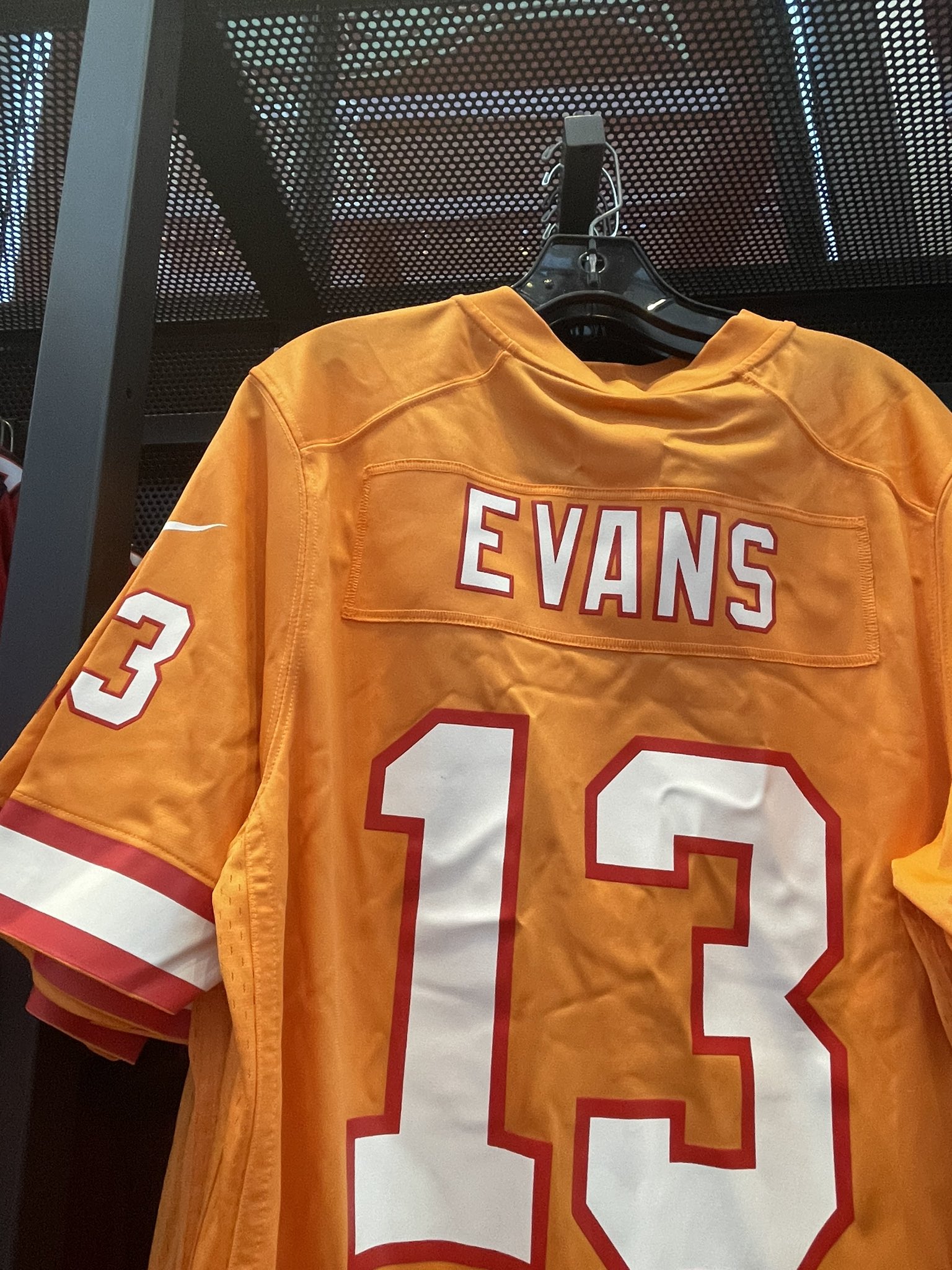 Greg Auman on X: Cool pic from Bucs sub on Reddit: Mike Evans came to  Tampa in 2014, just missed the old pewter-and-red uniforms, but one fan got  a custom Evans No.