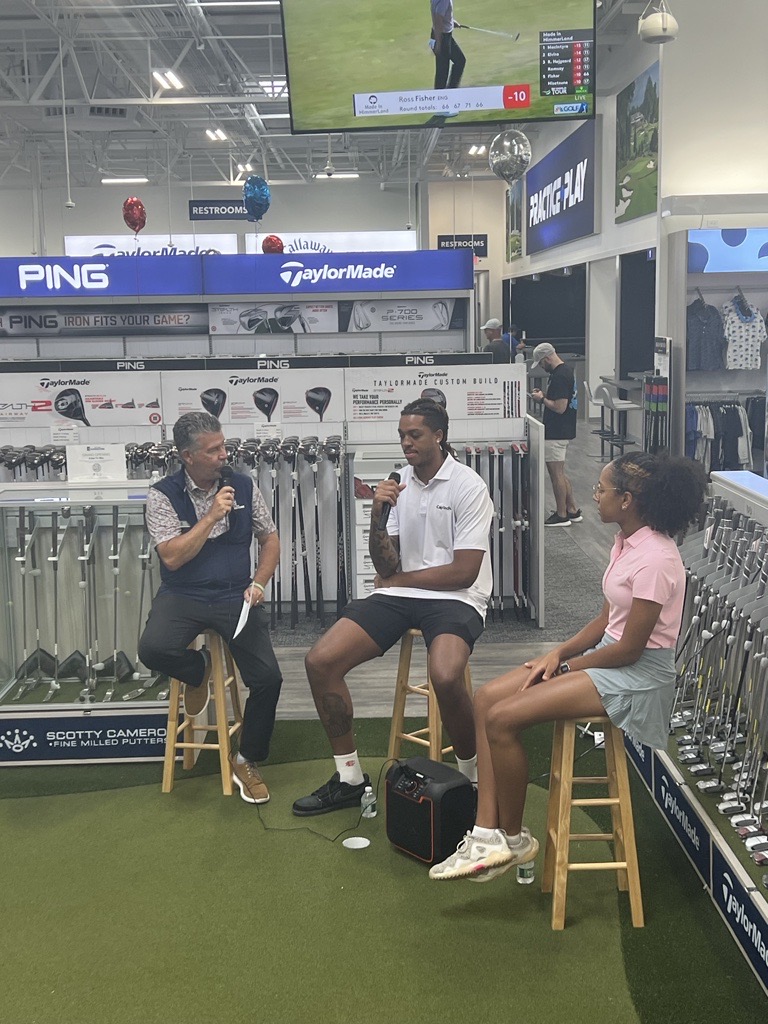 CapTech_Tweets's tweet photo. We had a great time at the grand opening of the @PGATSS in Raleigh, NC. @iget_buckets35 and @FTTriangle participant, Tyler, practiced their swing in the state-of-the-art studio. https://t.co/Sr4hAg66WC #BuildingGameChangers #TeamCapTech https://t.co/Pg4OpVXa2b