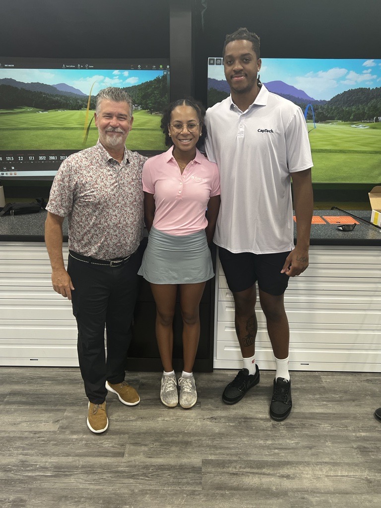 CapTech_Tweets's tweet photo. We had a great time at the grand opening of the @PGATSS in Raleigh, NC. @iget_buckets35 and @FTTriangle participant, Tyler, practiced their swing in the state-of-the-art studio. https://t.co/Sr4hAg66WC #BuildingGameChangers #TeamCapTech https://t.co/Pg4OpVXa2b