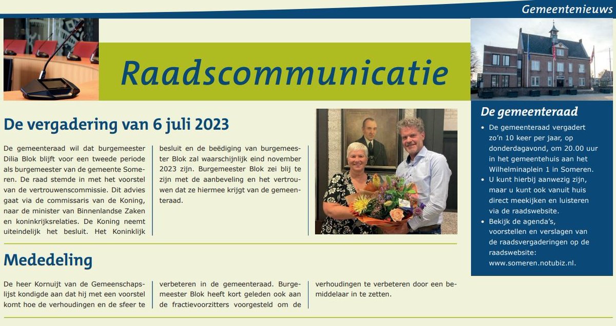 𝐑𝐚𝐚𝐝𝐬𝐜𝐨𝐦𝐦𝐮𝐧𝐢𝐜𝐚𝐭𝐢𝐞: vergadering 6 juli

Benieuwd wat de gemeenteraad in de raadsvergadering van donderdag 6 juli heeft besproken? 

👉 Kijk dan op:
bit.ly/3XQlYIw