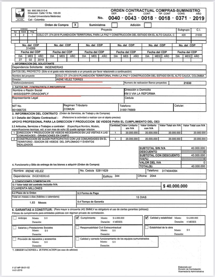 Danielbricen's tweet photo. Sjoerd Van Grootheest esposo de la ministra Irene Vélez en la actualidad es representante legal de la fundación MISSISSIPPI DRAGONFLY que obtuvo 6 contratos con la Universidad del Valle mientras Vélez era profesora de allí

Irene Vélez aparece como contratante en uno de ellos. https://t.co/ToqJ0wMoOO