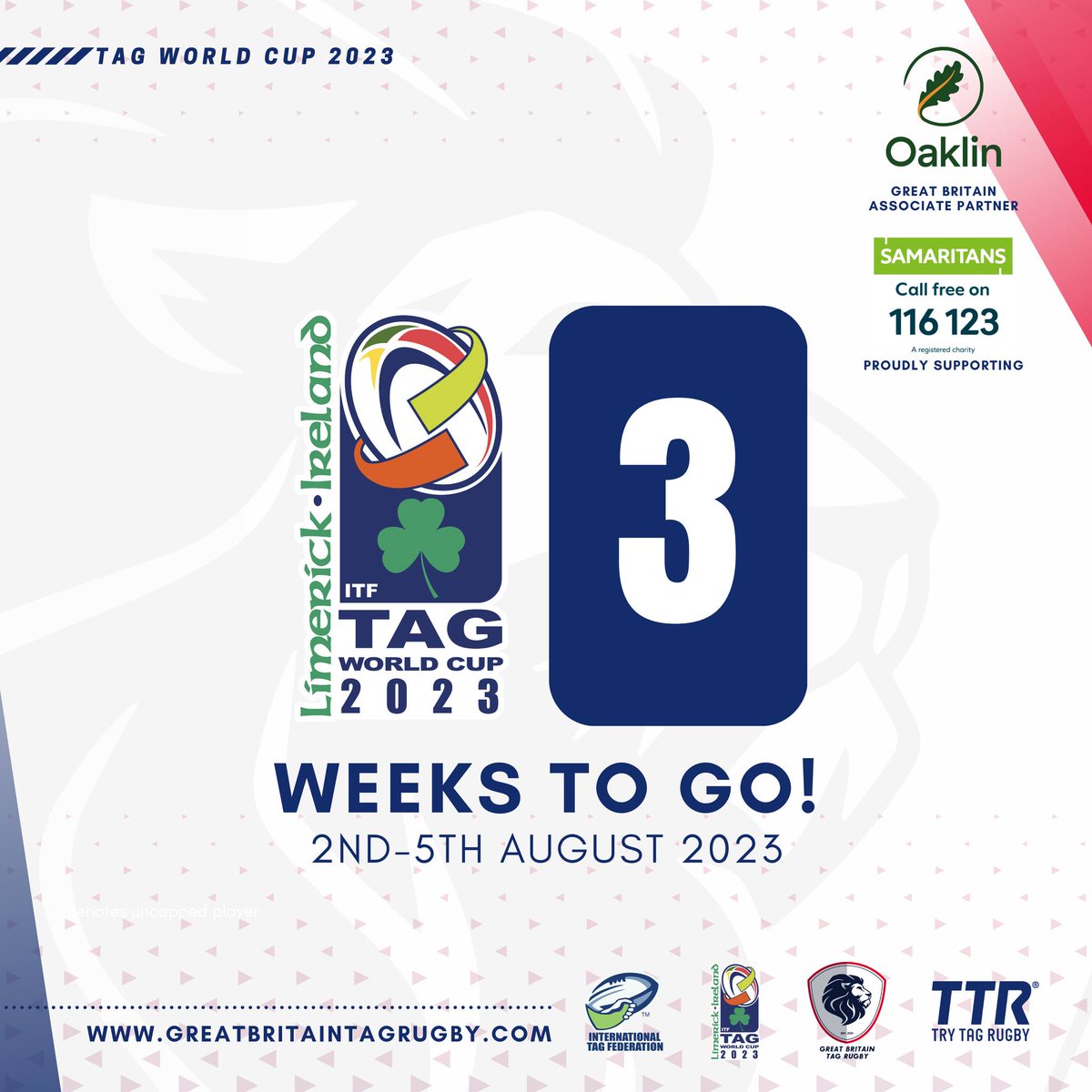 🏆 Just 3 weeks to go until the ITF Tag World Cup in Limerick, Ireland! #TagRugby #TagWorldCup