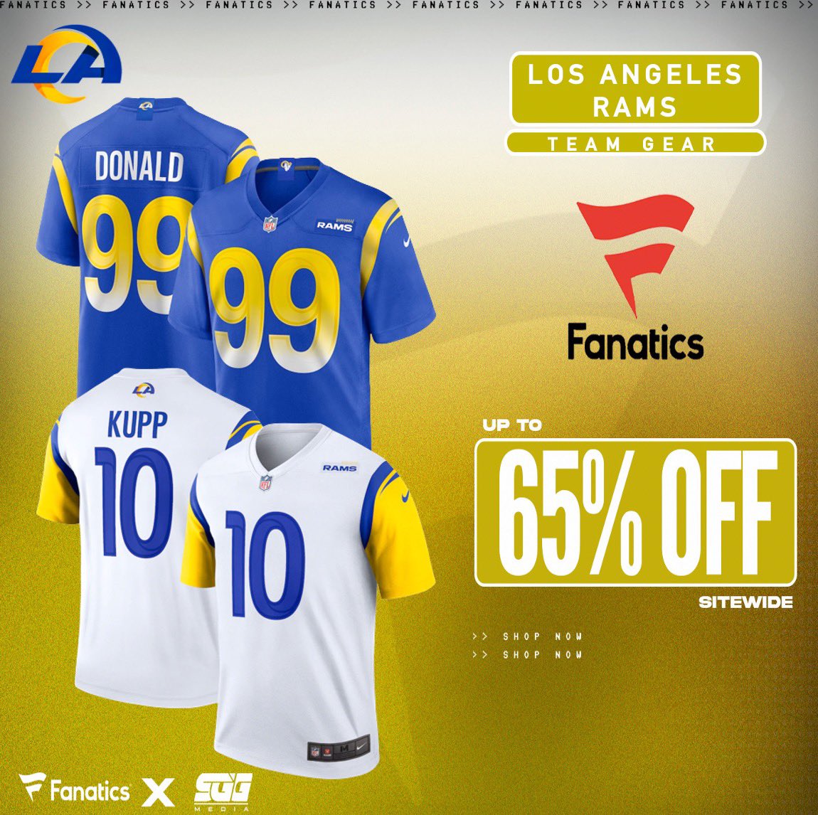 SGG Promos on X: NFL OFFSEASON SUPER SALE, @Fanatics, UP TO 65% OFF LOS  ANGELES RAMS GEAR! 🏆 RAMS FANS‼️ Get up to 65% OFF on your team's gear  today at Fanatics