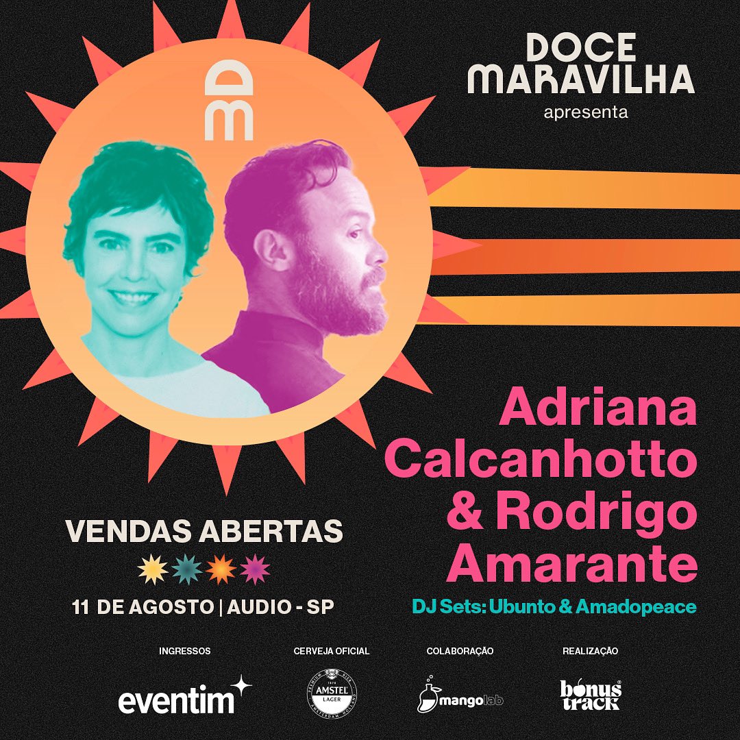adocemaravilha's tweet photo. Alô, São Paulo! Vai ter Noite Doce Maravilha com Adriana Calcanhotto e Rodrigo Amarante, hein?! 😮‍💨🍭

O que era doce, ficou ainda mais! No dia 11 de agosto, na Audio: um show inédito com esses dois artistas que deixam nossos corações quentinhos! 🤌🔥 + https://t.co/uH48X3XPor