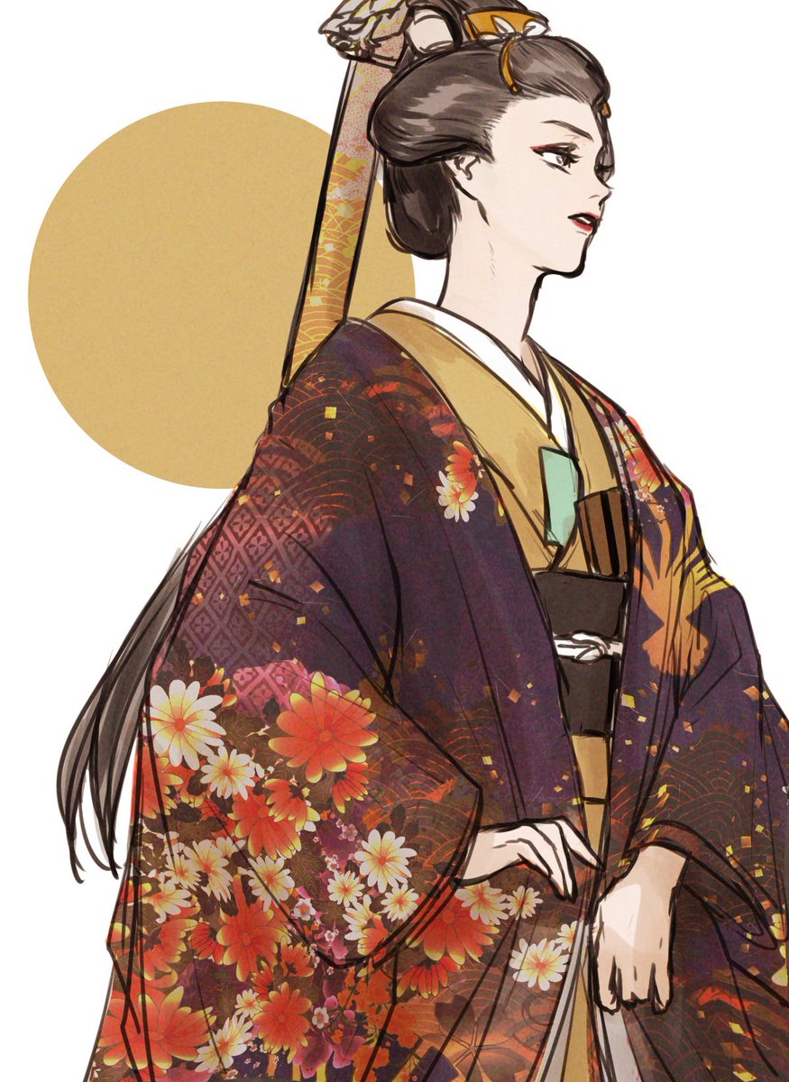 1girl japanese clothes solo kimono sash makeup hair ornament  illustration images