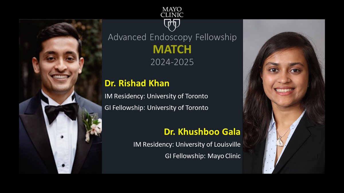 Mayo Clinic Gastroenterology & Hepatology (@mayoclinicgihep) on Twitter photo ‼CONGRATULATIONS‼ to Dr. Rishad Khan and Dr. <a href="/KhushbooSGala/">Khushboo Gala</a> who matched into our Advanced Endoscopy Fellowship for 2024-2025. We look forward to all you will bring to our program and your contributions to the field. <a href="/ASGEendoscopy/">ASGE GI Endoscopy</a> <a href="/VinayChandraMD/">Vinay Chandrasekhara, MD</a> <a href="/DougSimonetto/">Doug Simonetto, MD</a> <a href="/IrisWangMD/">Xiao Jing (Iris) Wang, M.D.</a> ‼CONGRATULATIONS‼ to Dr. Rishad Khan and Dr. <a href="/KhushbooSGala/">Khushboo Gala</a> who matched into our Advanced Endoscopy Fellowship for 2024-2025. We look forward to all you will bring to our program and your contributions to the field. <a href="/ASGEendoscopy/">ASGE GI Endoscopy</a> <a href="/VinayChandraMD/">Vinay Chandrasekhara, MD</a> <a href="/DougSimonetto/">Doug Simonetto, MD</a> <a href="/IrisWangMD/">Xiao Jing (Iris) Wang, M.D.</a>