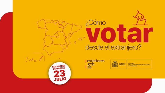 #VotoCERA español residente en el exterior #TemporalmenteEnEspaña durante la convocatoria de #EleccionesGenerales de #23J puedes #VotoporCorreo en España igual que los residentes en territorio nacional
Plazo para enviar el voto hasta el 20 de julio.
Más ℹ️ exteriores.gob.es/es/Paginas/Ele…