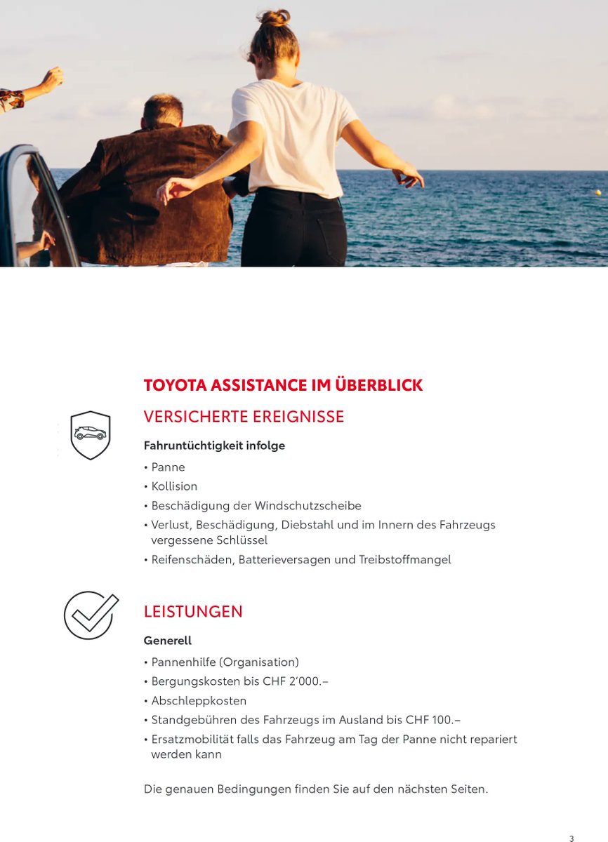 AutohausSFAG's tweet photo. IM IN- UND AUSLAND ABGESICHERT 

Die Toyota #Assistance bietet Ihnen während der ersten 3 Jahre (ohne  Kilometerbeschränkung) in über 40 Ländern Europas einen  24h-Notfalldienst und organisiert für Sie alle Reparaturen vor Ort oder  die Rückreise in die Schweiz. https://t.co/utmAMshzyq