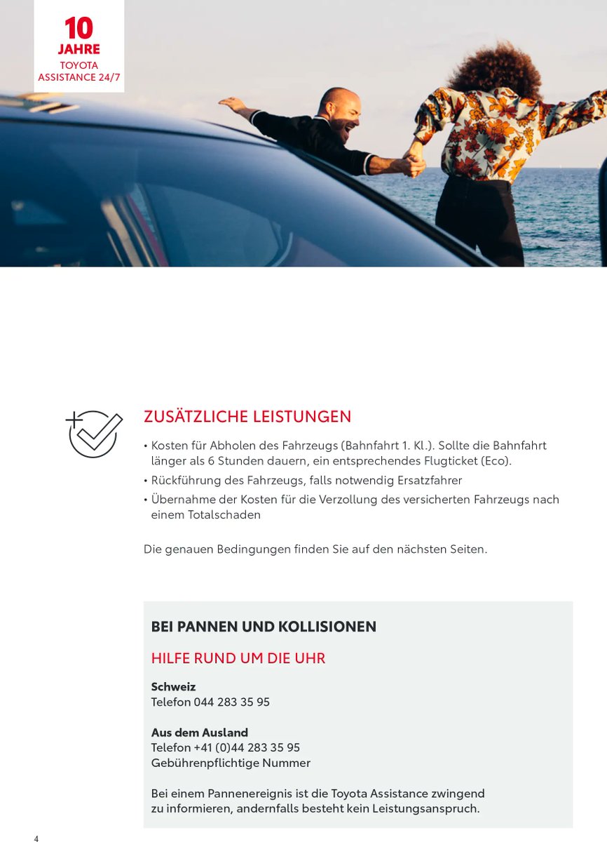 AutohausSFAG's tweet photo. IM IN- UND AUSLAND ABGESICHERT 

Die Toyota #Assistance bietet Ihnen während der ersten 3 Jahre (ohne  Kilometerbeschränkung) in über 40 Ländern Europas einen  24h-Notfalldienst und organisiert für Sie alle Reparaturen vor Ort oder  die Rückreise in die Schweiz. https://t.co/utmAMshzyq
