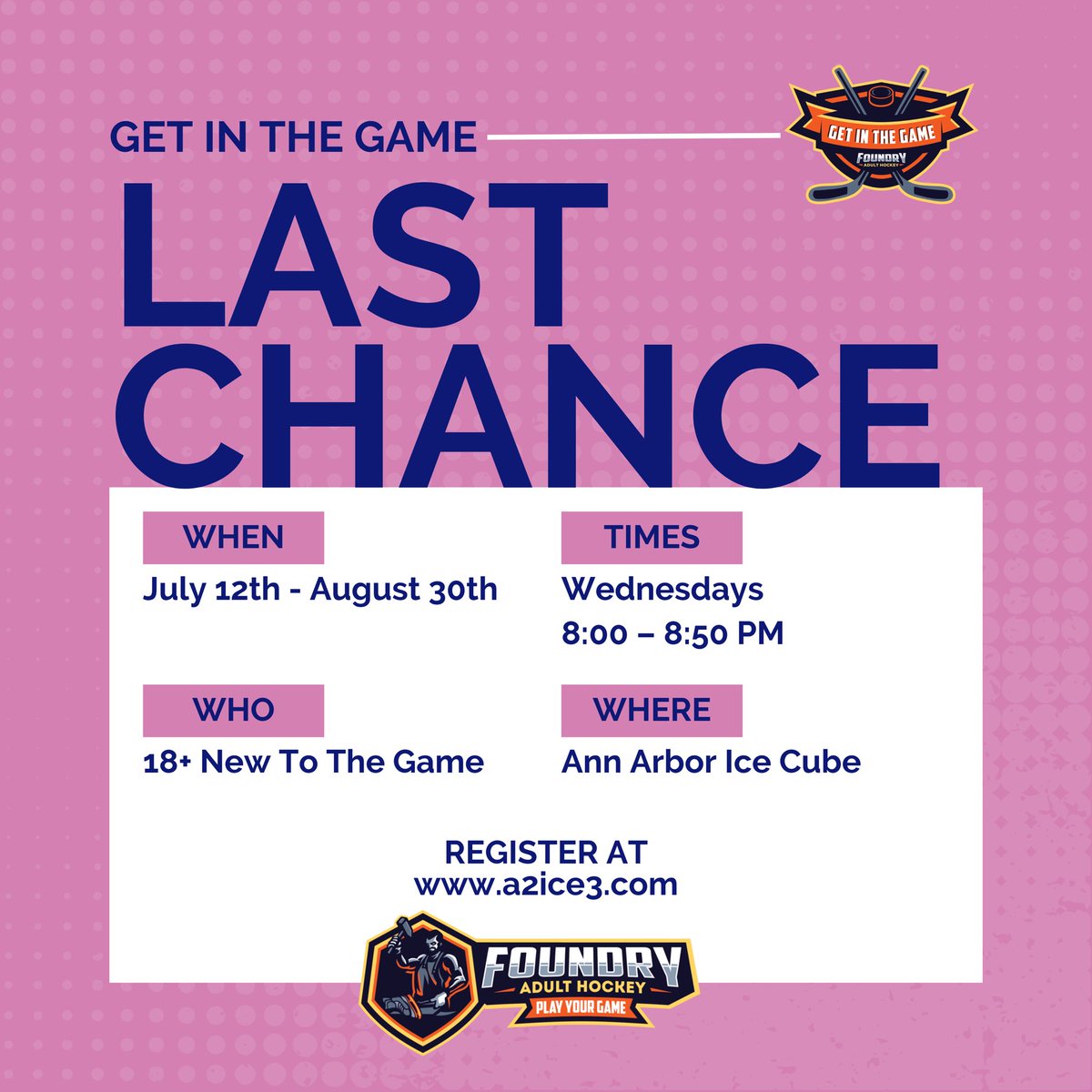 BiggbyIceA2's tweet photo. 🚨Last Call: Join our exciting new Adult Learn to Play Hockey program, Foundry Adult Hockey  "Get In The Game" starting TONIGHT!
￼
Don't miss out on this incredible opportunity to finally fulfill your hockey dreams.

Register on our website ⬇️
https://t.co/824IRIIk58 https://t.co/HelARrZLjk