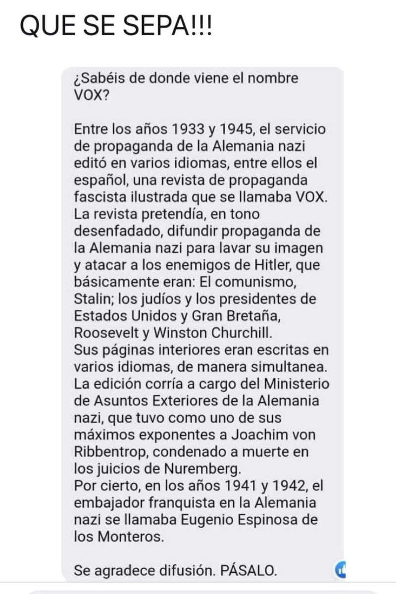 joseasekas's tweet photo. Retuit y que se sepa de donde viene realmente el nombre de Vox.
#voxnazi https://t.co/5FnzgBZwIT