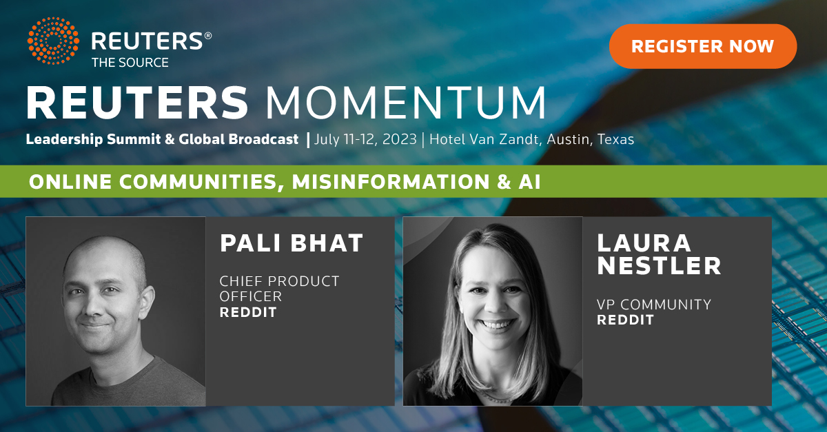 Reddit, Inc. are onstage! linkedin.com/video/live/urn… Listen to Pali B. and Laura Nestler discuss AI and how to protect online communities. #reutersmomentum #ai