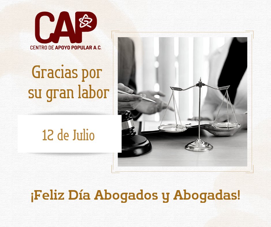 Hoy celebramos a todos los abogados y abogadas en su día. En el Centro de Apoyo Popular agradecemos su compromiso en la defensa de la justicia y los derechos de las personas. ¡Feliz #DíaDelAbogado! 💼👩‍⚖️👨‍⚖️ 
#Justicia
#DerechosHumanos
