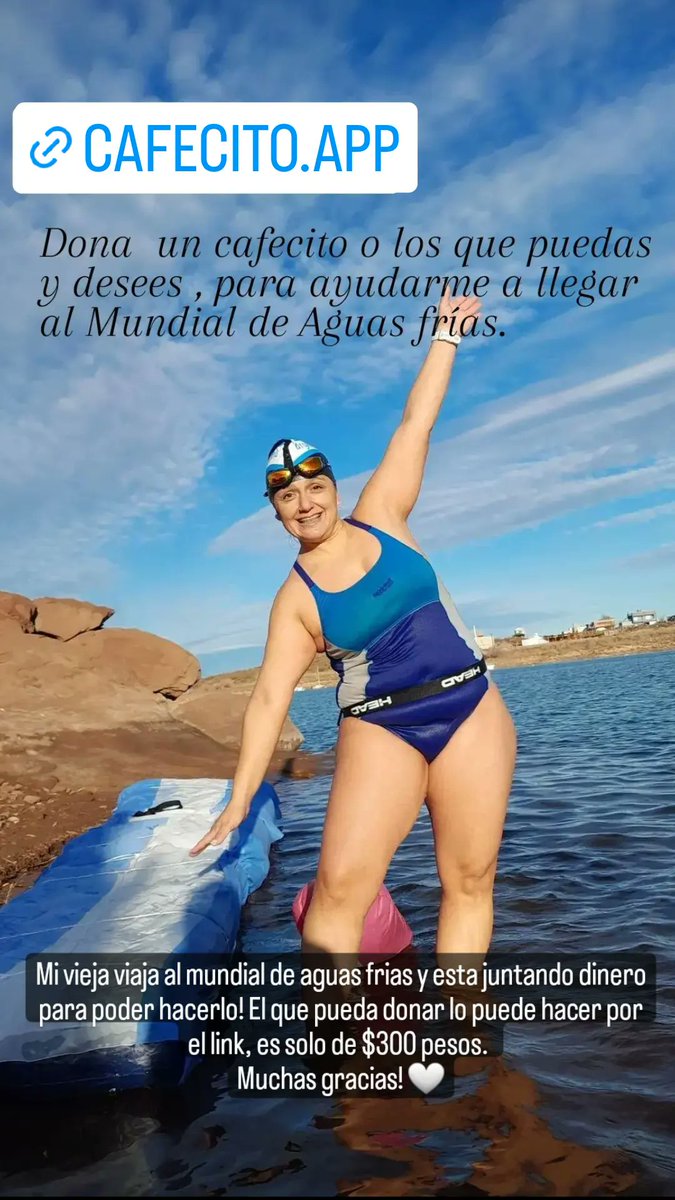 Buenas! Mi vieja viaja al mundial de aguas frias y esta juntando dinero para poder hacerlo. Pueden donar mediante el link cafecito.app/soledadcarovar…
Agradezco que compartan! Desde ya muchas gracias 🤍