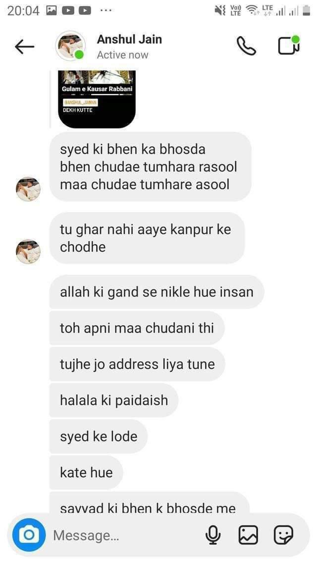 BasedAlamgir's tweet photo. From the past few weeks, this sw:ine named Anshul Jain is actively insulting and slandering the most purest of being, the most honourable after Allah, Prophet (saw) and his noble wife, Amma Aysha (r.anha) in the most vile manner through IG posts and stories. #ArrestAnshulJain https://t.co/BSskAP0N0H