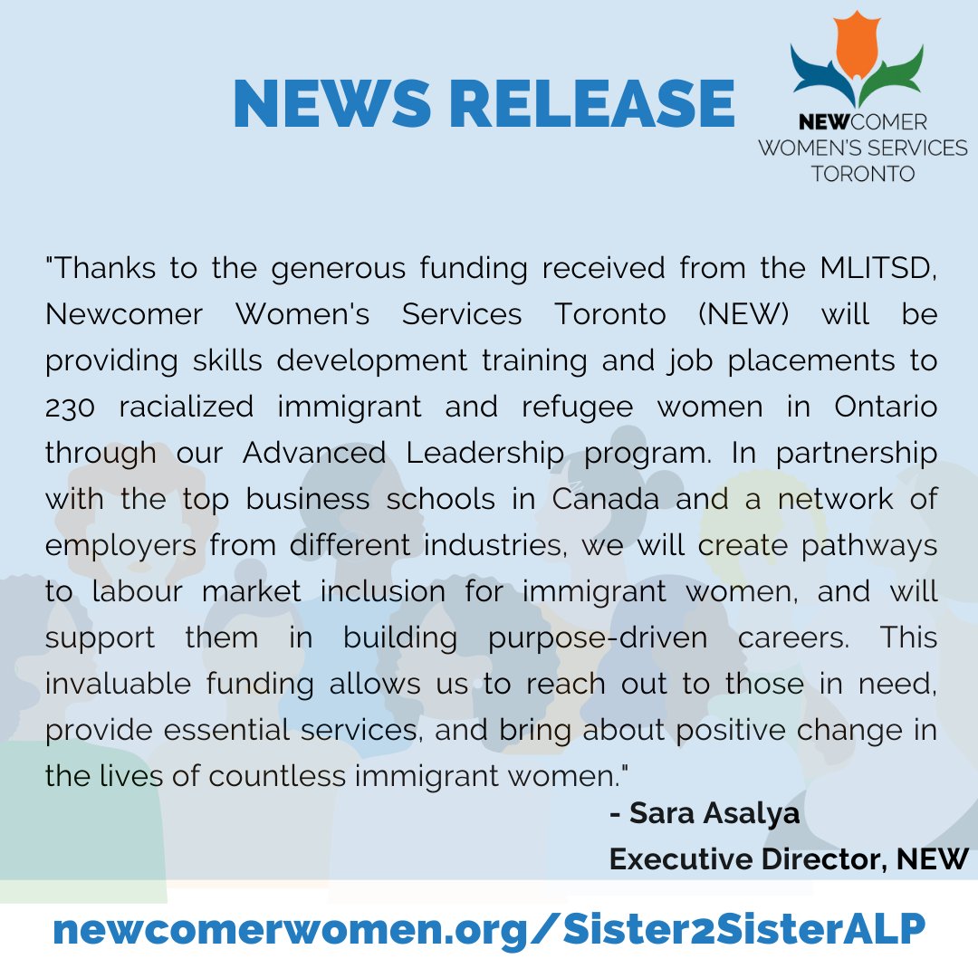 Yesterday Minister of Labour, Immigration, Training and Skills Development, <a href="/MonteMcNaughton/">Monte McNaughton</a> announced $2.6 million in funding for 4 innovative projects for newcomers in 🇨🇦 . With $1,522,396 in funding, we can serve 230 immigrant women! Learn more 👇

🔗 - ow.ly/IzIr50P9Az8