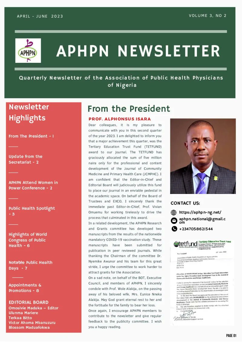We are pleased to announce the release of the quarterly newsletter of the Association.

Click the link below to read content.
aphpn-ng.net/wp-content/upl…