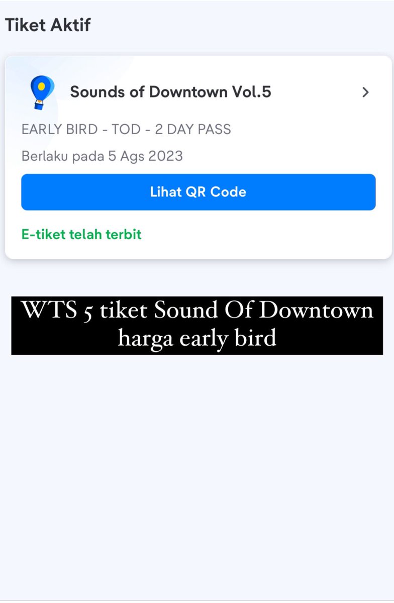 ndrypd's tweet photo. #WTS 5 tiket Sounds of Downtown (2 DAY PASS)
230k nego bisa dibicarakan baik-baik. Monggo disikatt
#soundsofdowntown #infosby https://t.co/Q1Crg4o5TF