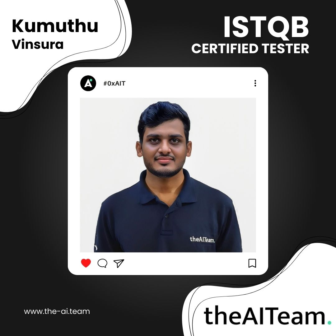 0xAIT's tweet photo. We are delighted to announce that Kumuthu has recently achieved 🎉 the esteemed designation of being an ISTQB Certified QA Engineer, demonstrating his exceptional proficiency in quality assurance. Please join us in celebrating this remarkable accomplishment!
#0xait #ISTQB https://t.co/7LN1UJSOzd