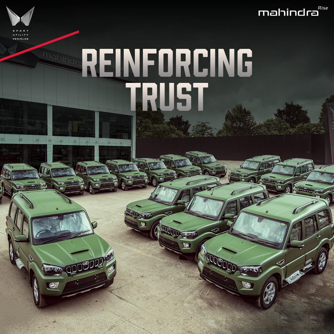 MahindraScorpio's tweet photo. Ready to reload as the Indian Army orders an additional range of 1850  Scorpio Classics.

We're proud to be able to provide support with this reliable and iconic Indian SUV for our nation's defenders.
#MahindraScorpio https://t.co/hyFZ6l4mRO