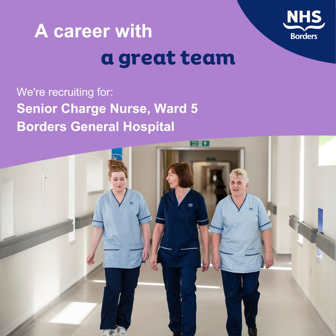 Apply for a career with a great team today! 

We're recruiting for a Senior Charge Nurse on Ward 5 at the BGH. 

If you are looking for a dynamic, friendly and close team, this could be the role for you! 

Find more details 👉apply.jobs.scot.nhs.uk/Job/JobDetail?…