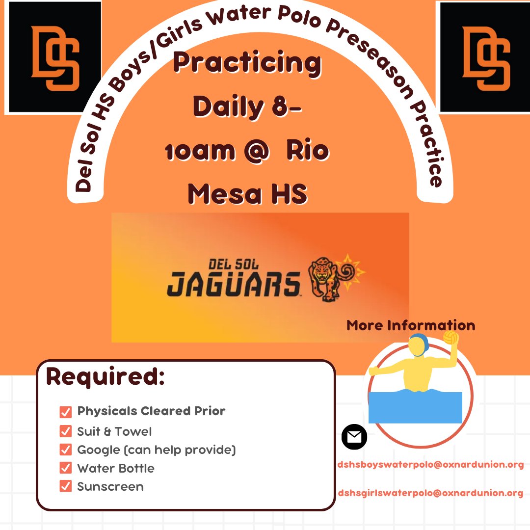 del_sol_bwp's tweet photo. We're off and swimming everyday at the Rio Mesa HS Pool. All levels welcome, athletic clearance required. Enjoy the summer sun and cool water as we prep for our Fall season! https://t.co/Qbrwx0Iswn