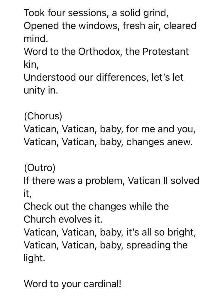 NikolajBill's tweet photo. AI will revolutionize how we work.

Me: write about Vatican II, in the voice  of Vanilla Ice https://t.co/KdjwjYToC6