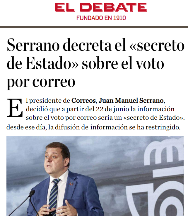 CCivicaCatalana's tweet photo. El amigo personal de Sánchez, puesto a dedo como presidente de Correos, pisotea la transparencia democrática y decreta el "secreto de estado" sobre el voto por correo.

Una vergüenza en la Europa democrática. Nos están llevando a Venezuela. https://t.co/8SChJkfTdu