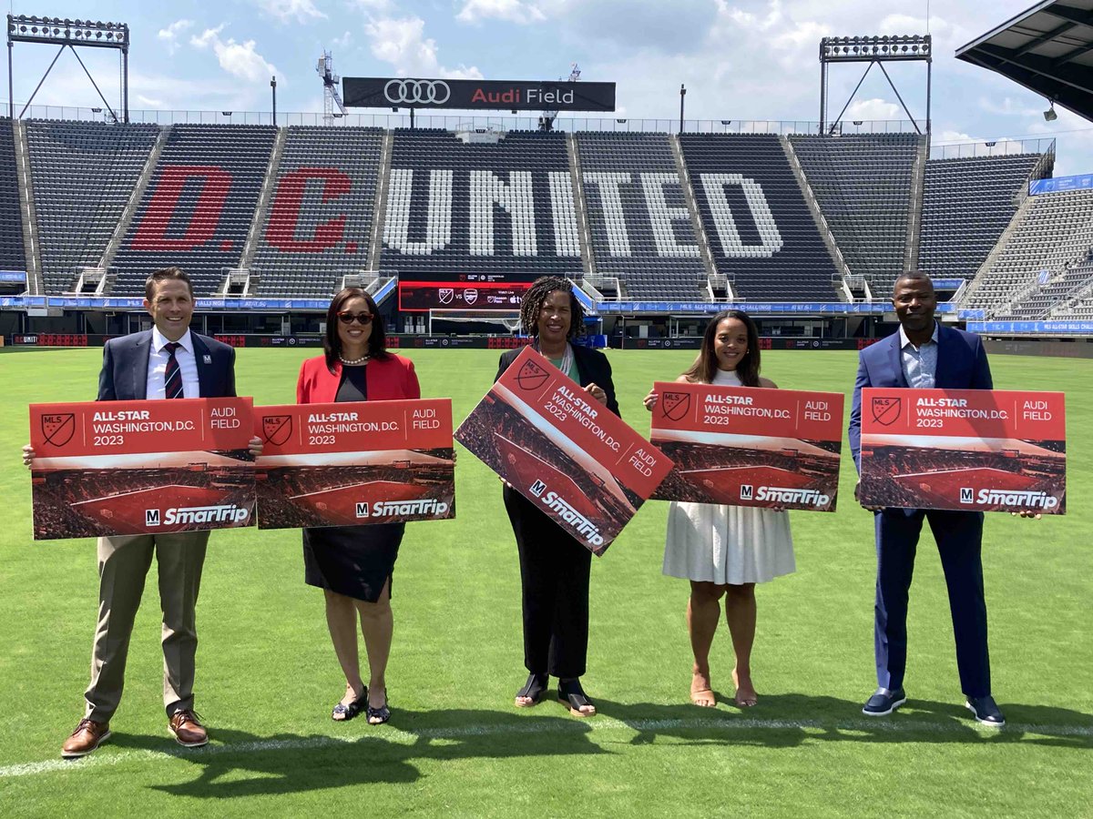wmata's tweet photo. Check out the Major League Soccer @MLS All-Star SmarTrip cards unveiled today by Metro @wmataGM Randy Clarke at @AudiField. Hurry to Navy Yard, Waterfront, or L’Enfant Plaza stations to grab yours before they’re gone. #wmata #YourMetro https://t.co/QcUN5pLEzE