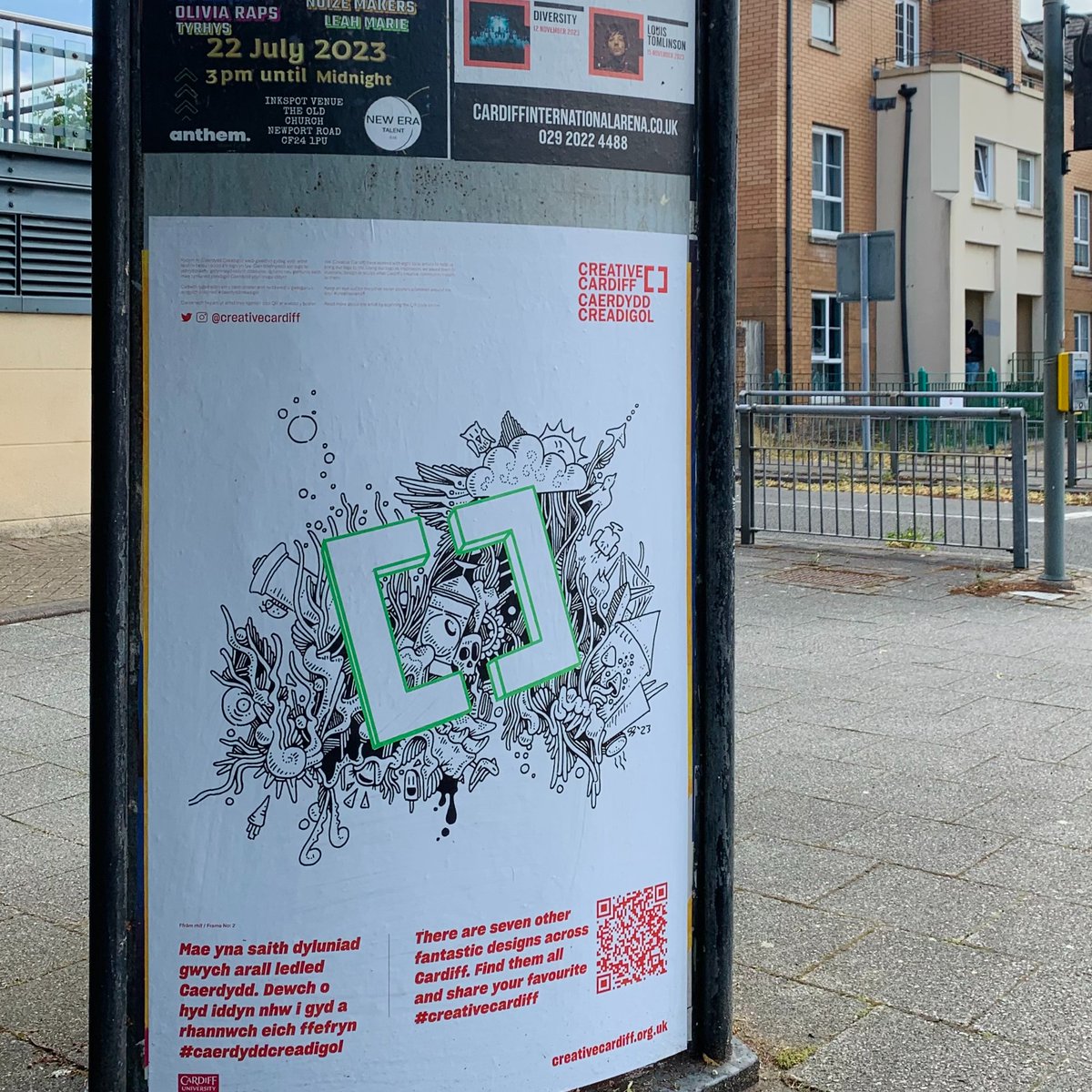 CreativeCardiff's tweet photo. Find our posters 🧐

For the next two weeks, you can find 8 uniquely designed versions of the Creative Cardiff logo on posters across the city! Find them all and share your pics #creativecardiff 

Edrych 'mlaen i ffeindio pob un!

This design is by / dyluniad gan @_simeonsmith 🖌 https://t.co/OjHnVOjXEV