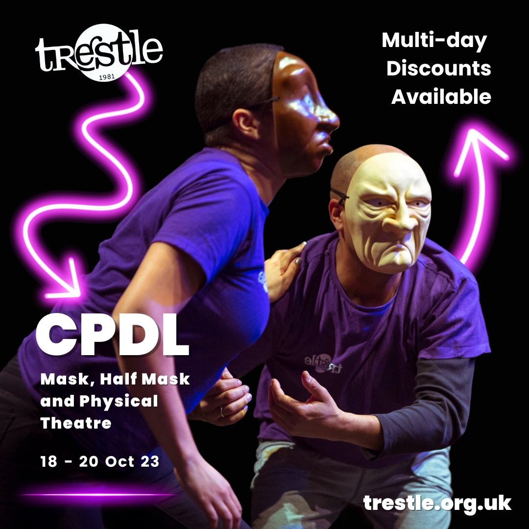 trestletheatre's tweet photo. 📢 Calling all #drama #teachers, #facilitators, &amp; #performers 📢 

Book now for our Oct #CPDL course in #Mask, #HalfMask, &amp; #PhysicalTheatre. This 3-day intensive #training will give you the skills &amp; knowledge to create dynamic &amp; engaging work!

👉️ https://t.co/hERu5BEmn1 https://t.co/RwBf14c45z