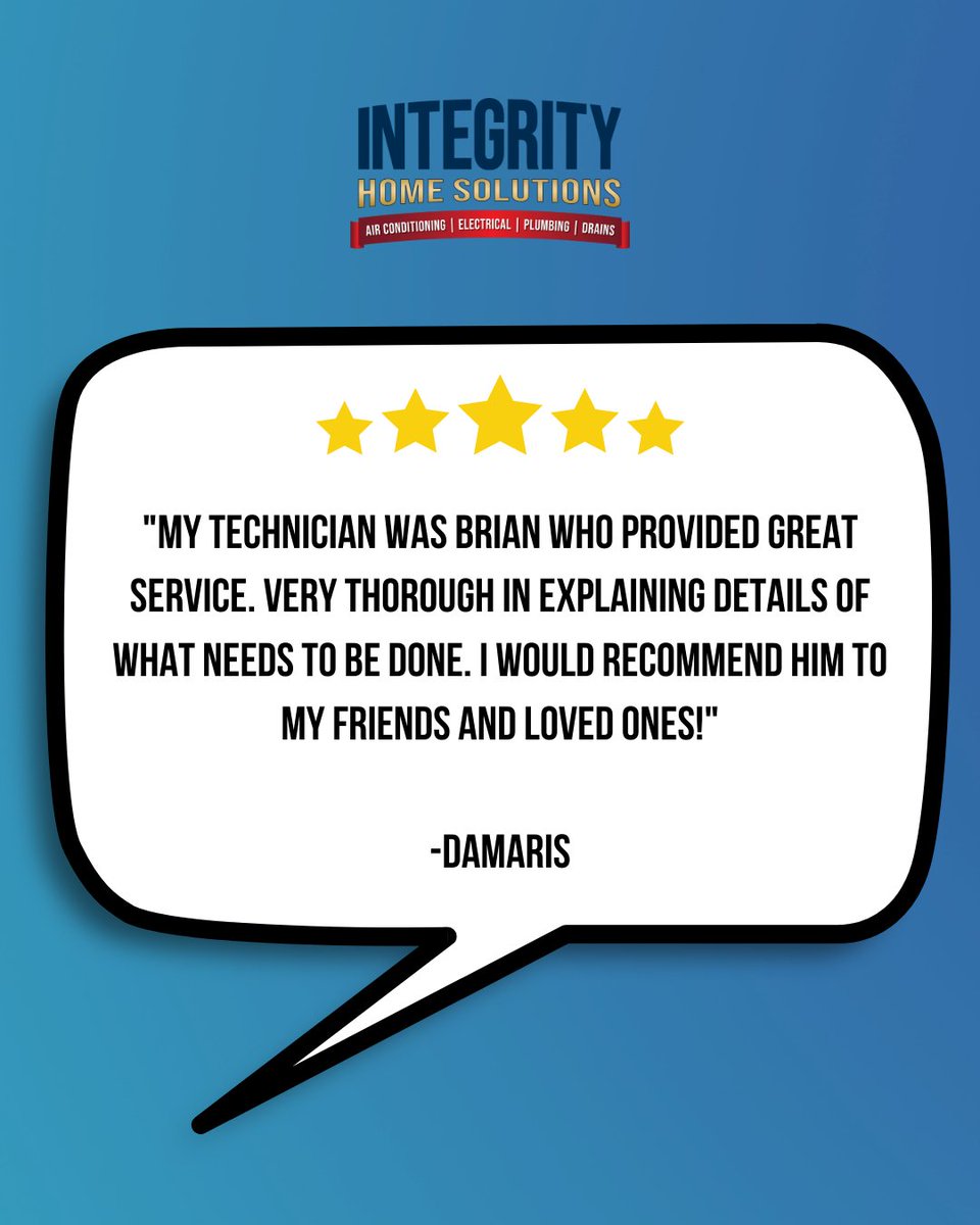 HomeTpa's tweet photo. ⭐ Thank you Damaris for this great 5-star review of our electrical technician Brian's service at your Tampa home! We appreciate your recommendation! ⭐

#Integrityhomesolutions #review #clientreview #testimonial https://t.co/iMGxHZHDE8