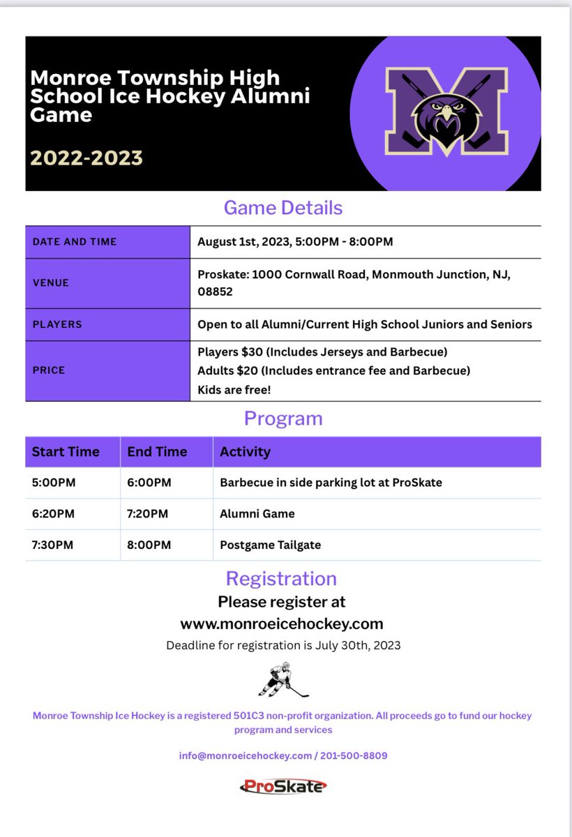 Registration for the 2023 MTHS Ice Hockey Alumni game is live!

All alumni/ current juniors and senior are eligible to participate.

We look forward to seeing you all there!