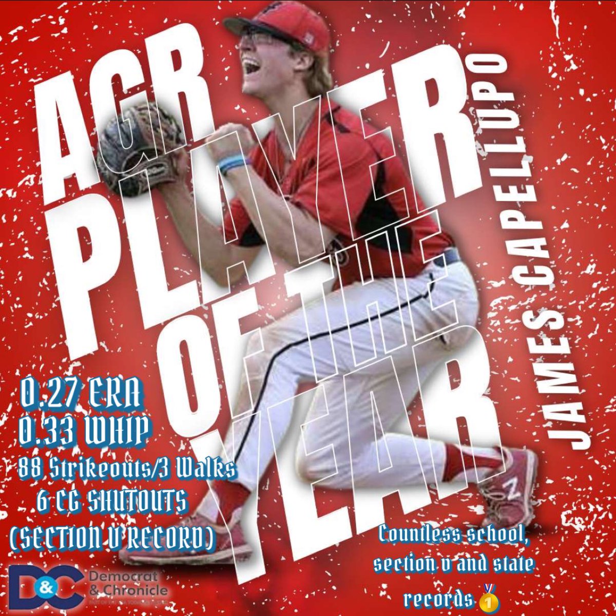 BarstoolHilton's tweet photo. Congratulations to James Capellupo on winning Democrat and Chronicle AGR Player Of The Year - The #1 Baseball Player in every single classification in 12 different counties❤️🖤 #rollcadets @PrimetimeBall_ @gametime585 @HiltonCadets @HiltonCSD @HiltonVBaseball https://t.co/pZN8zkKm4R