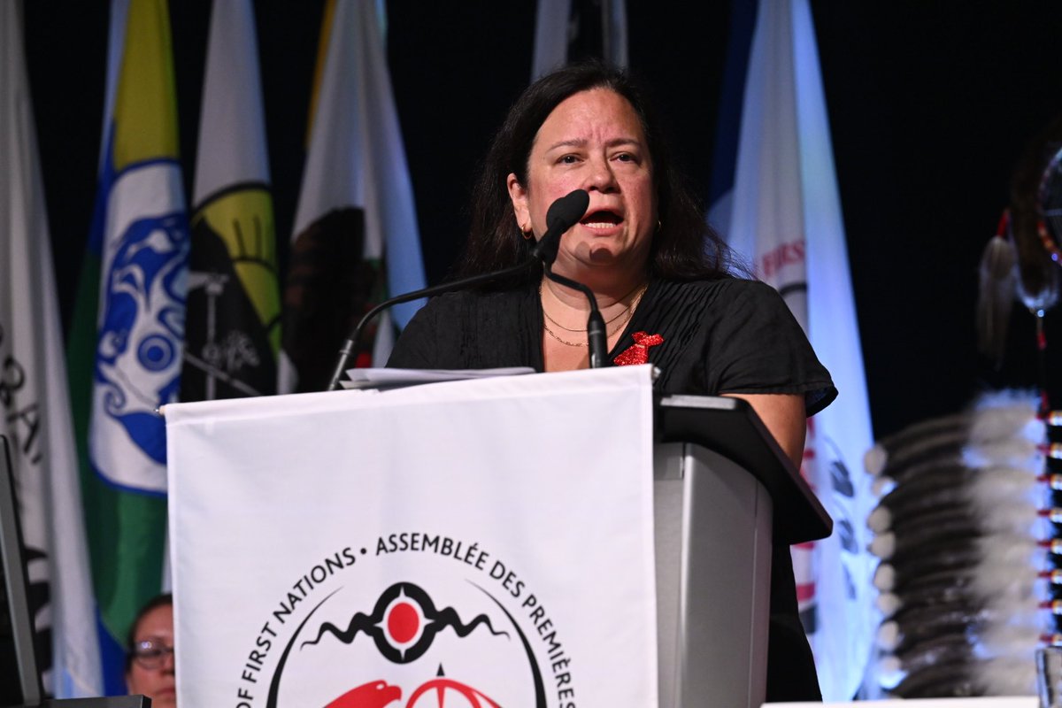 AFN Regional Chief Ghislain Picard, Regional Chief Terry Teegee, Julie McGregor, Chief Linda Debassige, Kory Wilson led the plenary session on Day 2 of the #2023AFNAGA on First Nations Policing as an Essential Service Legislation and National Indigenous Justice Strategy. 1/3