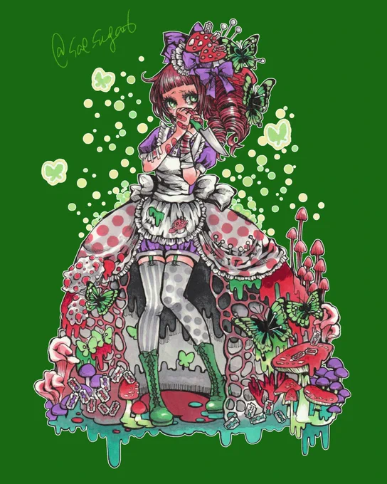 【きのこ姫】 2019年の作品をスキャンし直してちょっと加工してみた。 #イラスト #illustration #創作