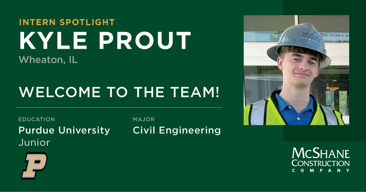 McShaneTweets's tweet photo. On this weekβs #InternSpotlight, we are highlighting Kyle Prout, a junior at @LifeAtPurdue. Kyle is a Project Management Intern working with our Chicago multi-family team this summer.
#MCCMidwest #SummerInterns #ConstructionInterns https://t.co/V3vIqkIUZT