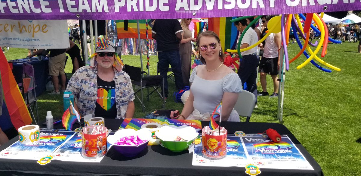 Steve Cleugh, civilian co-chair, and Lieutenant (Navy) Michele Newman, military co-chair of CFB Esquimalt's Defence Team Pride Advisory Organization, helped celebrate the Victoria Pride Festival in the Park with members of Maritime Forces Pacific and CFB Esquimalt on Sunday.