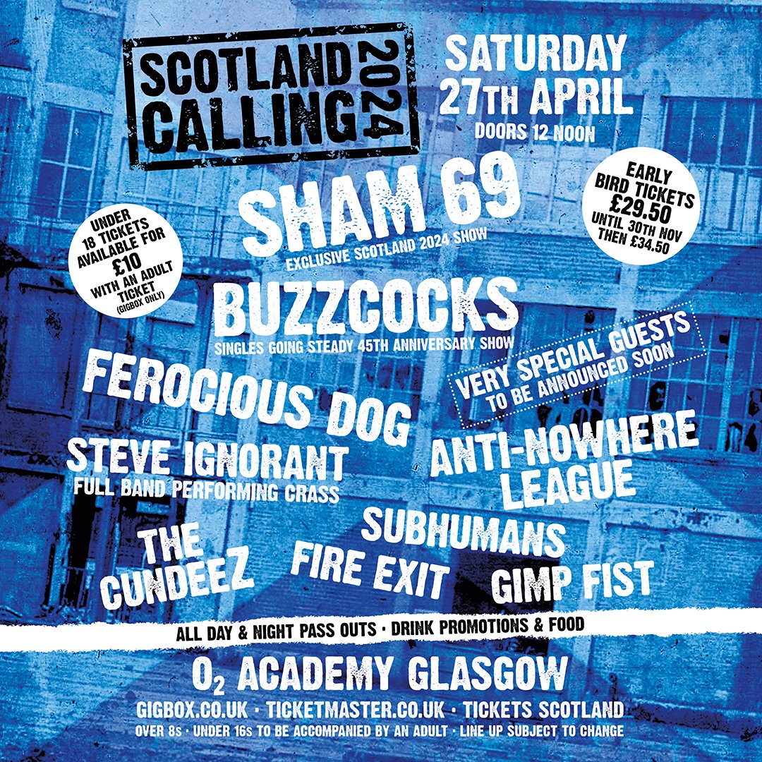 steveigs's tweet photo. We are super excited to be playing at SCOTLAND CALLING next year. We love Scotland and we love playing at Calling festivals. So see you there.

TICKETS ON SALE FRIDAY 14TH 10AM
https://t.co/ZuIl1lz81I

#scotlandcalling #JSpromotions #steveignorantband #crass #festival https://t.co/W6bVf6FUb6