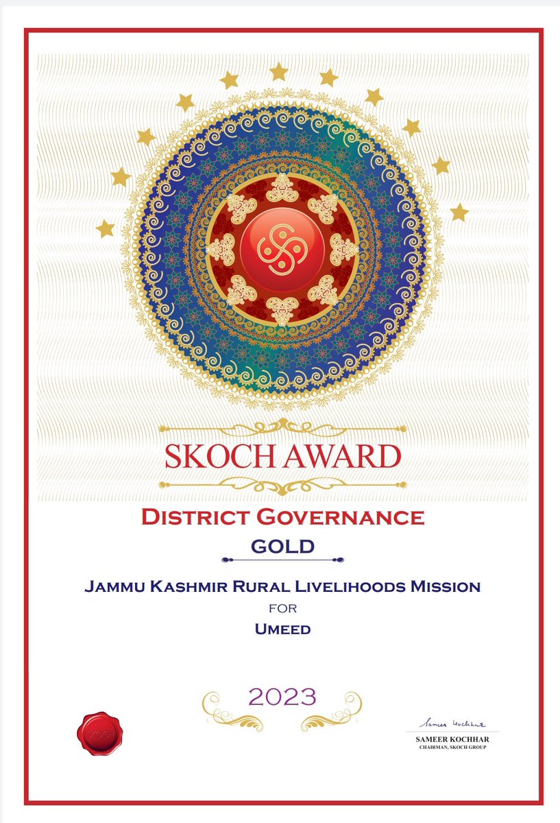 JK_NRLM's tweet photo. JKRLM wins SKOCH Gold Award for marketing avenues to SHGs It marks a significant milestone for JKRLM,being the first award received since the inception of the scheme.More power to financial independence to rural women. @OfficeOfLGJandK @indukanwal  @mandeep082 @mopr_goi @diprjk https://t.co/FaZxfUf7jF