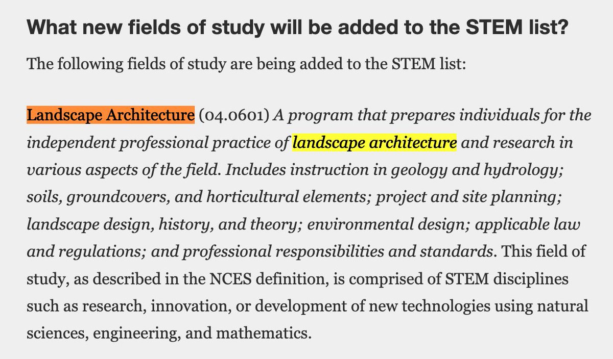 NationalASLA's tweet photo. .@DHSgov designates landscape architecture a STEM discipline. The designation recognizes the high degree of science, technology, engineering and mathematics course work required in landscape architecture collegiate programs. https://t.co/V4VczLcB4v #stemeducation #stemcareers https://t.co/fYGos5pz0D