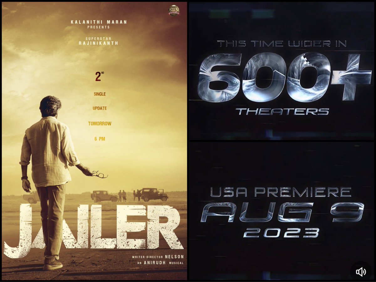 ⭐️ 600+ Theatres in USA 🇺🇸 

August 9th Premier Shows 🔥

#Jailer grand release by <a href="/PrimeMediaUS/">PrimeMedia</a> in USA

<a href="/rajinikanth/">Rajinikanth</a>  
<a href="/Nelsondilpkumar/">Nelson Dilipkumar</a>
<a href="/anirudhofficial/">Anirudh Ravichander</a>
<a href="/Mohanlal/">Mohanlal</a>
<a href="/NimmaShivanna/">DrShivaRajkumar</a>
<a href="/bindasbhidu/">Jackie Shroff</a>
<a href="/tamannaahspeaks/">Tamannaah Bhatia</a>
<a href="/meramyakrishnan/">Ramya Krishnan</a>
<a href="/suneeltollywood/">Suneel</a>
<a href="/iYogiBabu/">Yogi Babu</a>
<a href="/iamvasanthravi/">Vasanth Ravi</a>