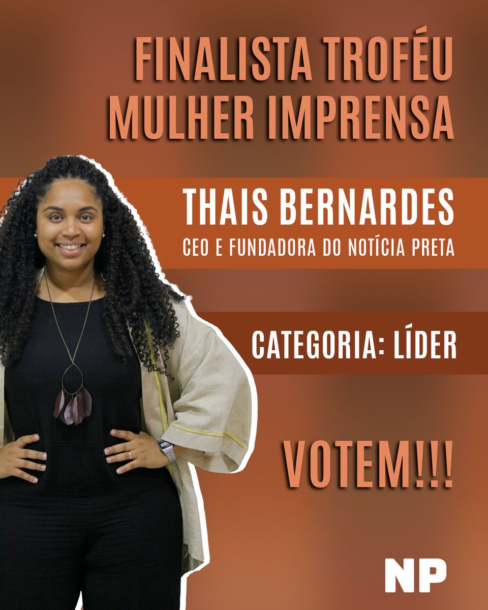Votem na nossa CEO!!! ✊🏾

Esse é um prêmio muito importante e de grande relevância para nós.

A construção de uma sociedade antirracista também passa pelo reconhecimento de iniciativas como a da Thais no Notícia Preta! 

portalimprensa2.com.br/trofeumulherim…