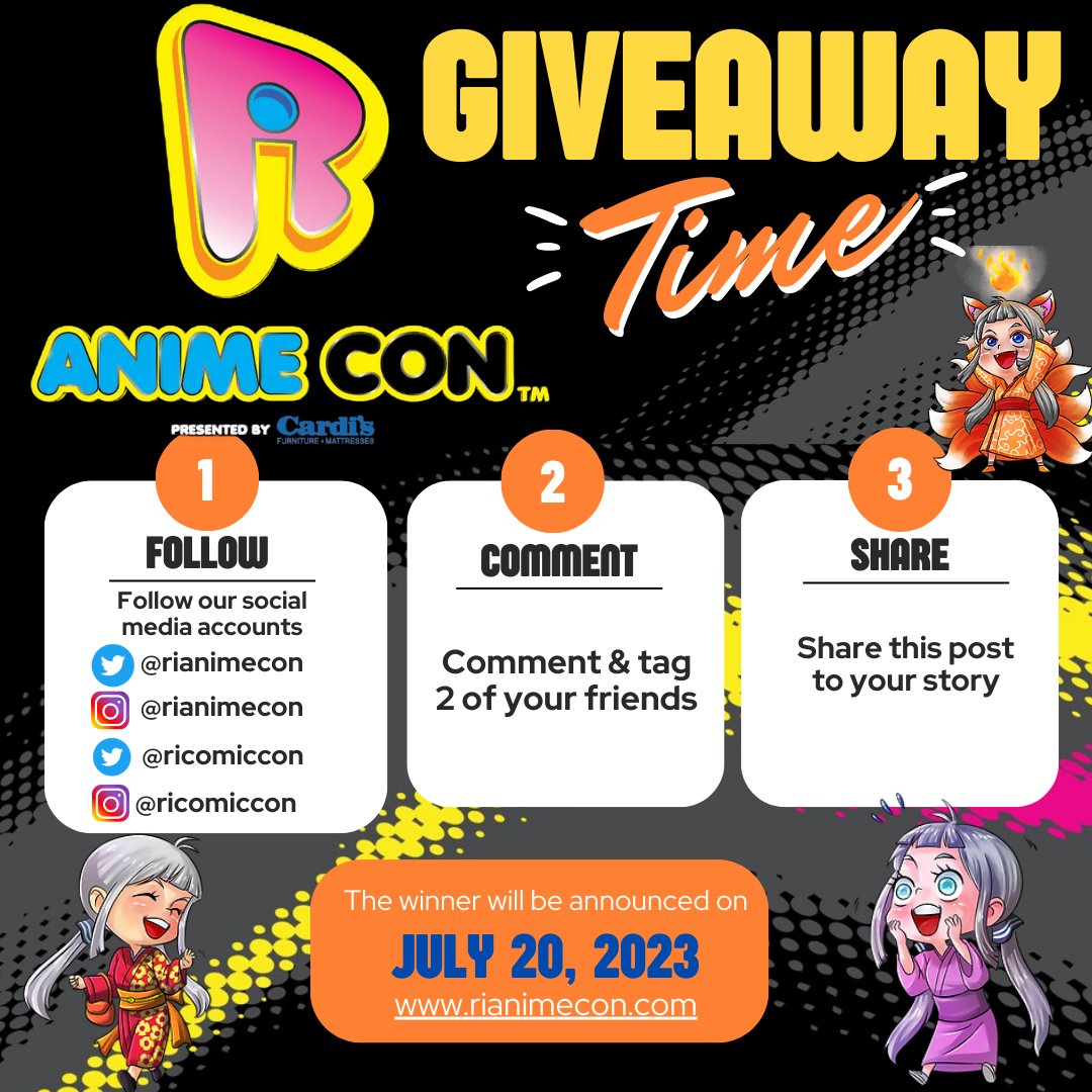 ricomiccon's tweet photo. We interrupt #Charmed Week for a PSA from RI Anime Con! It's #GIVEAWAY TIME! Win 2 VIP tickets to #rianimecon! Follow @rianimecon &amp; @ricomiccon on Twitter &amp; Instagram, comment &amp; tag 2 friends, then share this post! Winner announced on Thurs. July 20th! Good luck to all! https://t.co/jUBmOY2zLD