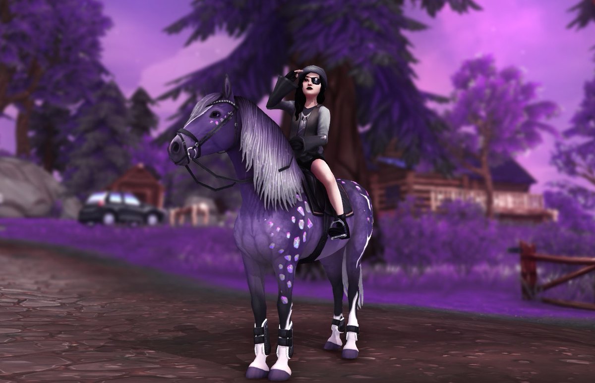 kinghaven_sso's tweet photo. I just took this picture, @StarStable did a great job with this magic horse, I have both, blue &amp; purple! 😳

I must confess that entering the game today and seeing my feet back in the stirrups made my day 😳 next bug fix that would make me extremely happy: Western saddles 🪲😂 https://t.co/cI7ldEzOmY