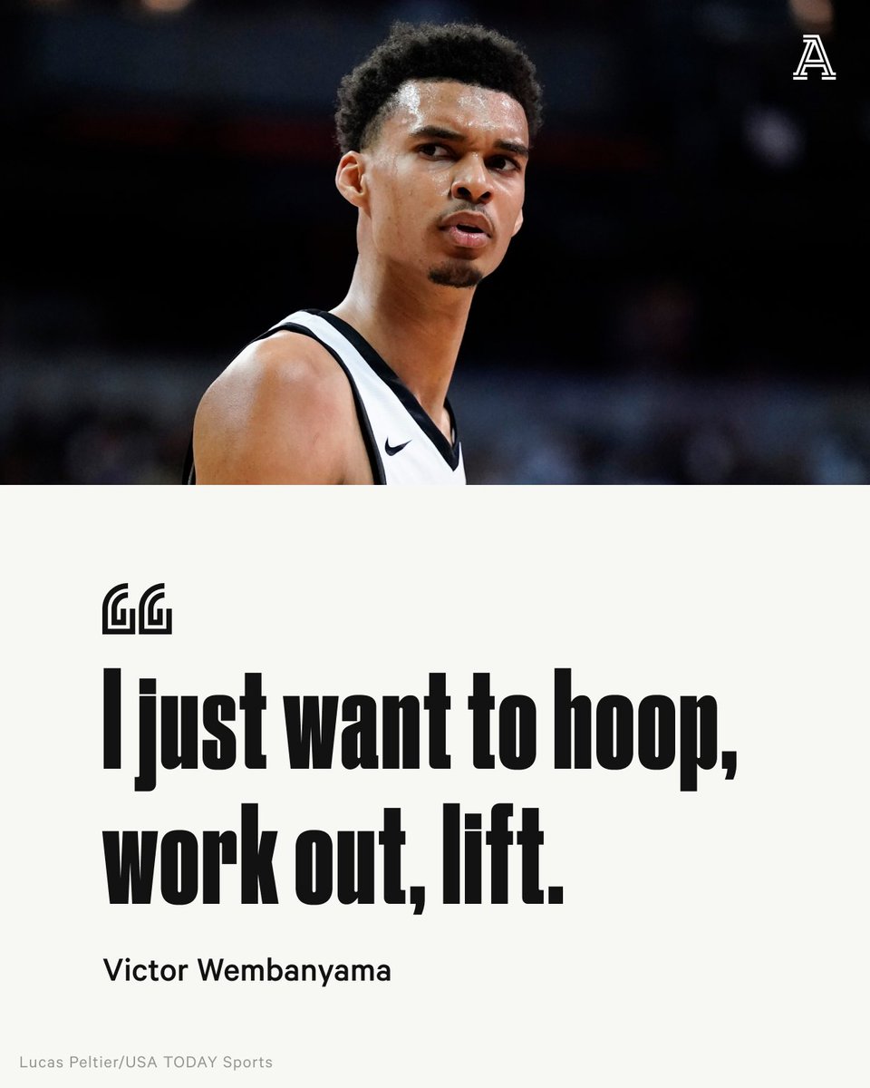 TheAthleticNBA's tweet photo. After his summer league stint, Victor Wembanyama discussed getting away from the attention that has followed him.

“I know it is a special time in my life, but I am glad it’s over, honestly.”

@Monroe_SA on this next phase with the Spurs: https://t.co/4tG7sFHX44 https://t.co/NExiW21IS8