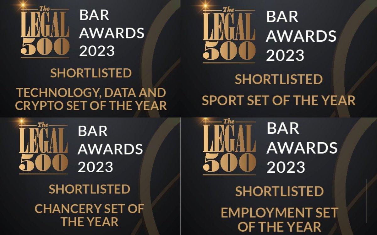 Outer Temple Chambers (@outertemple) on Twitter photo We are pleased to announce that
<a href="/outertemple/">Outer Temple Chambers</a> has been shortlisted across 9 areas, including as 'set of the year' for chancery, employment, sport, technology, data & crypto at #L500Awards. Congratulations to all nominees. We hope to see you on the night.
legal500.com/events/bar-awa⊠We are pleased to announce that
<a href="/outertemple/">Outer Temple Chambers</a> has been shortlisted across 9 areas, including as 'set of the year' for chancery, employment, sport, technology, data & crypto at #L500Awards. Congratulations to all nominees. We hope to see you on the night.
legal500.com/events/bar-awaâŠ