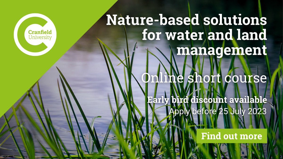 Join our online #nbs #cpd course that starts in September! Supported by <a href="/nature_org/">The Nature Conservancy</a>, <a href="/iwahq/">International Water Association</a>, and accredited by <a href="/ciwem/">CIWEM</a>, it is THE course you need to work in nature-based solutions for Water management!

Early bird registrations close on the 25th of July 👇
cranfield.ac.uk/courses/short/…