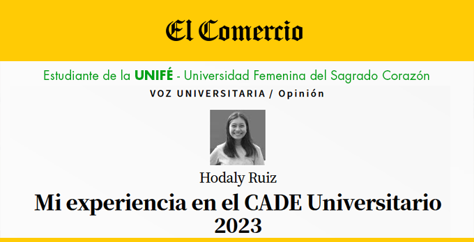 Hodaly Ruiz, nuestra estudiante de Ciencias de la Comunicación UNIFÉ, nos relata: 'Mi experiencia en el CADE Universitario 2013' en el diario El Comercio

• Ver info: bit.ly/3JUfOkx 

#UNIFÉ #ElComercio #CADEUniversitario #VozUniversitaria #UNIFÉestudiante #HodalyRuiz